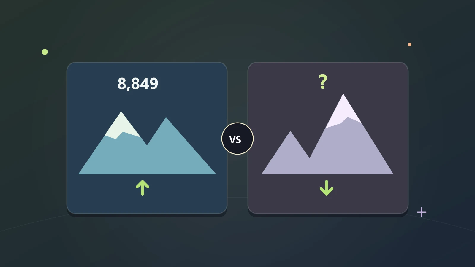 Editorial illustration of two mountain silhouettes, a visible height and a hidden comparison.